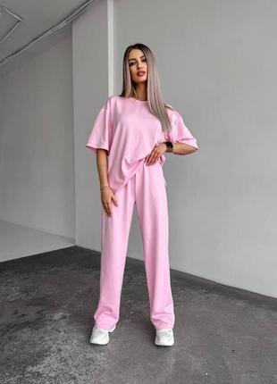 Однотонний прогулянковий костюм, брюки та футболка,штани,без принту,голубий,...