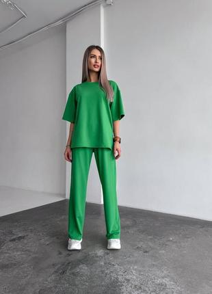 Однотонний прогулянковий костюм, брюки та футболка,штани,без принту,голубий,...