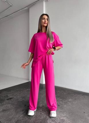 Однотонний прогулянковий костюм, брюки та футболка,штани,без принту,голубий,...