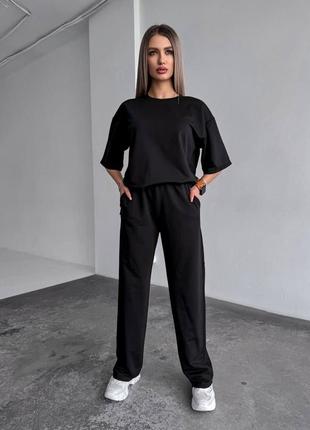 Однотонний прогулянковий костюм, брюки та футболка,штани,без принту,голубий,...