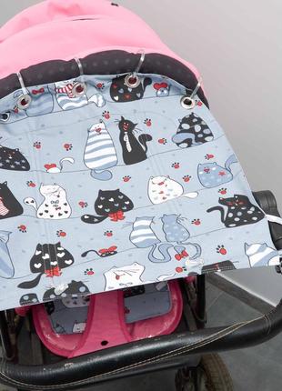 Солнцезащитная шторка на коляску или автокресло, с принтом – котики+ звезды