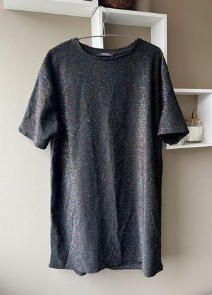 Платье-футболка zara чёрное с люрексовой нитью блестящее платье зара1 фото