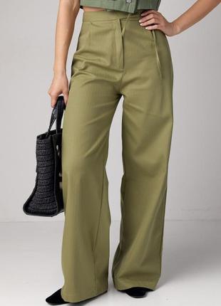Жіночі літні зелені широкі штани, брюки віскоза літо палаццо хакі олива s m l