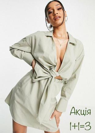 Акція 🎁 стильна сукня-сорочка міні asos design із попліну кольору хакі zara h&m