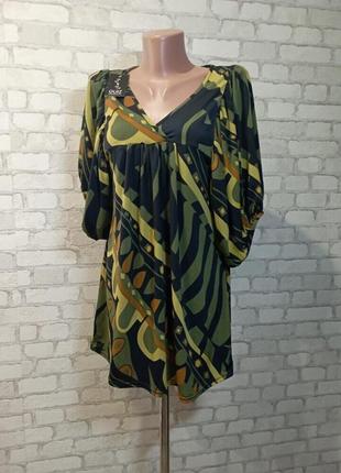 Яркая свободная блузка -туника с объемным рукавом 46-48 р u.k.