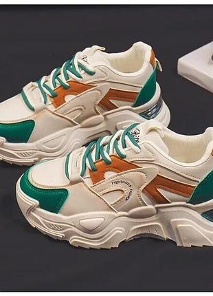 Кроссовки, белые с зеленым 24см