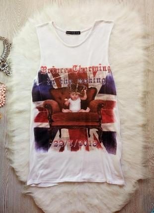 Белая хлопковая майка с принтом рисунком надписями натуральная вискоза