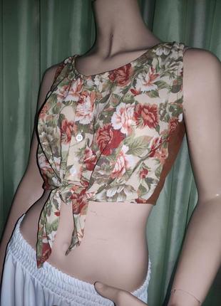 Топ, блуза коричневая с цветочным принтом motel vintage