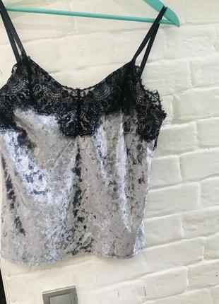 Топ майка вилюровая с кружевом m