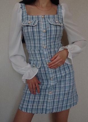 Твідова сукня в стилі шанель сукня твідова з гудзиками сукня shein твідова сукня з пуговками в стилі chanel твідовий сарафан5 фото