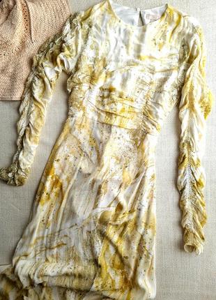 Жовте плаття міді віскоза h&m спідниця на запах4 фото