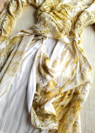 Жовте плаття міді віскоза h&m спідниця на запах6 фото