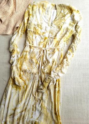 Жовте плаття міді віскоза h&m спідниця на запах5 фото
