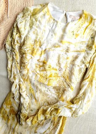 Жовте плаття міді віскоза h&m спідниця на запах8 фото