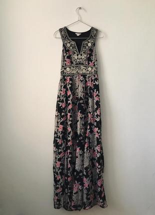 Вечірня довга сукня у східному стилі monsoon східна довга сукня з золотою вишивкою павич випускний