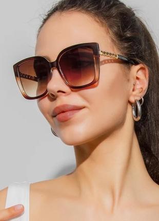 Тренд стильні жіночі коричневі квадратні сонцезахисні окуляри сонячні очки антиблик