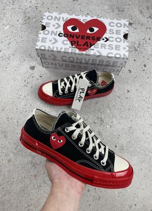 Comme des garcons play x converse chuck 70 low black/red жіночі кеди оригінал