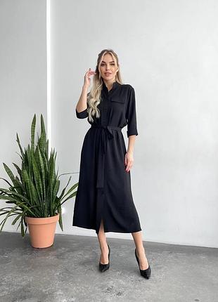 Легкое деловое креповое платье миди с пуговицами и поясом платья жатка