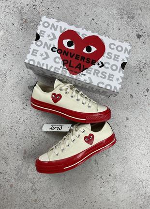 Comme des garcons play x converse chuck 70 low beige/red жіночі кеди оригінал