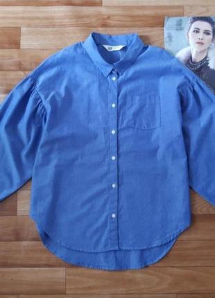 Стильная хлопковая рубашка оверсайз, рубашка с рукавами буфами h&amp;m 8-9 лет4 фото