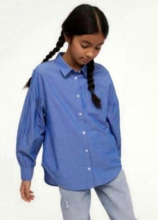 Стильная хлопковая рубашка оверсайз, рубашка с рукавами буфами h&amp;m 8-9 лет2 фото