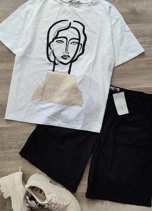 Футболка овер дівчина з сережкою zara розмір s. m.  оригінал