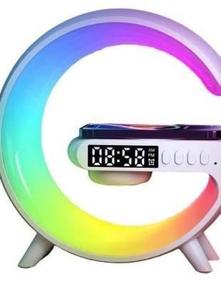 Умный ночник светильник g63 мини с bluetooth колонкой беспроводной зарядкой 10w часами и vz-375 rgb подсветкой