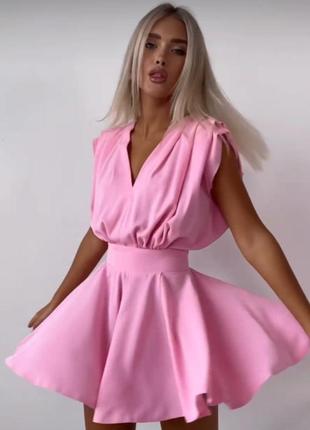 Комбінезон сукня міні без рукавів з відкритою спиною блакитний фіолетовий чорний рожевий елегантний трендовий стильний