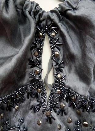 Легке шовкове плаття сарафан розшитий стеклярусом з вишивкою3 фото