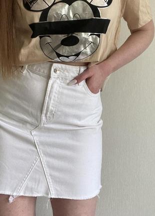 Белая джинсовая юбка / белая юбка / джинсовая мини юбка2 фото