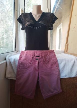 Брендовые розовые джинсовые шорты стрейч