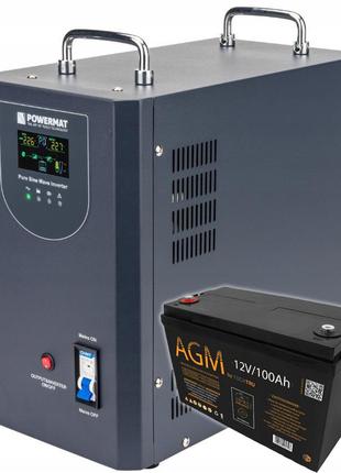 Дбж powermat 2000ва 1600вт чиста синусоїда + акумулятор agm 100ah (польща)