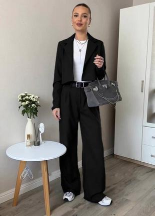 Хіт 2024😍 жіночий діловий комплект вкорочений піджак і широкі штани палаццо оверсайз стильний костюм