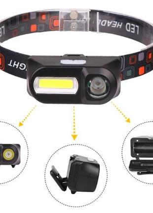 Налобний ліхтарик під акумулятор 18650 з usb зарядкою.