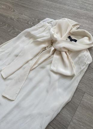 Элегантное платье стильное нежное кремовое красивое шелковое платье massimo dutti8 фото