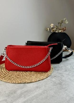 Червона сумка сумочка з натуральної зернистої шкіри флотар