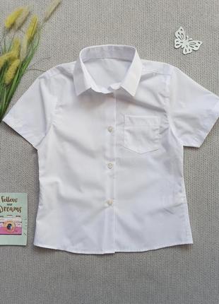 Детская белая летняя рубашка 5-6 лет с коротким рукавом для мальчика