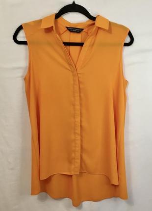 Оранжевая блуза без рукавов с длинной спинкой6 фото