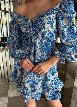 Нереально красивое принтованное мини платье,черный,зеленый,голубой на резинке с завязками