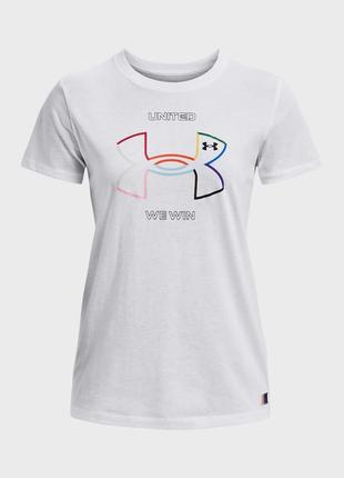 Женская белая футболка under armour stretch pride ss