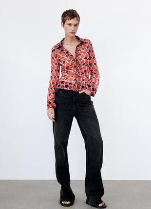 Тренд блуза сорочка сітка в принт zara рубашка тюля сетка marimekko