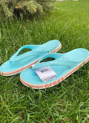 Женские crocs bayaband flip ice blue melon крокусы унисекс шлепанцы вьетнамки (р. 36-44)