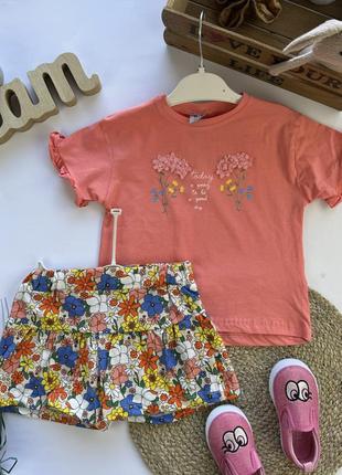 Костюм лето цветочный коралл