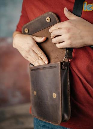 Базова класична шкіряна чоловіча сумка з зістареної шкіри коричнева4 фото