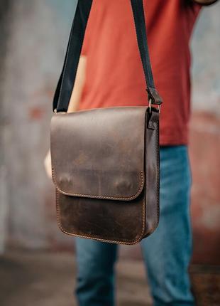 Базовая классическая кожаная мужская сумка из состаренной кожи коричневая