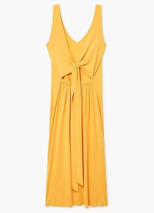 Женское желтое однотонное платье миди mango3 фото