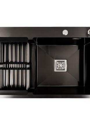 Кухонная мойка 78*50с r pvd черная platinum handmade (углубленная полка, 3.0/1.0 мм)