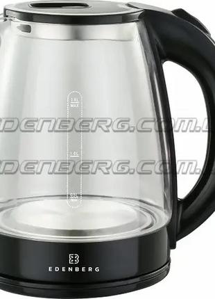 Стеклянный электрический чайник 1.7л с прозрачной подсветкой edenberg eb-3557 электрочайник стеклянный 1800вт10 фото