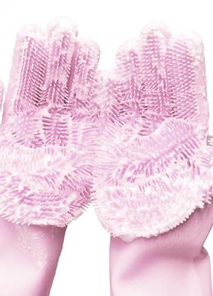 Силиконовые перчатки magic silicone gloves pink для уборки чистки мытья посуды для дома. цвет розовый7 фото
