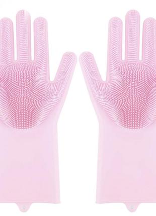 Силиконовые перчатки magic silicone gloves pink для уборки чистки мытья посуды для дома. цвет розовый4 фото